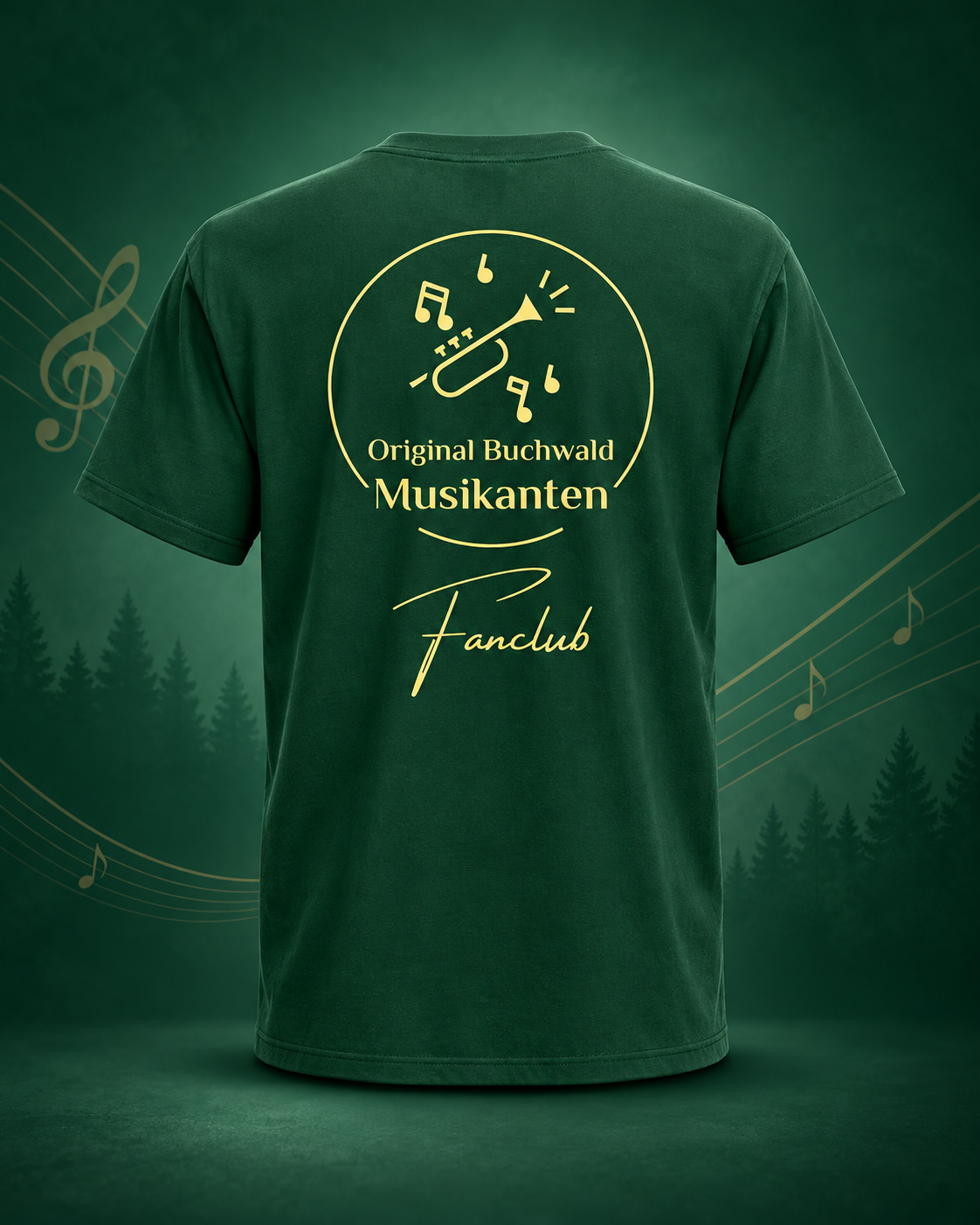 Fanclub-T-Shirt Rückseite mit Logo der Original Buchwald Musikanten und Schriftzug Fanclub